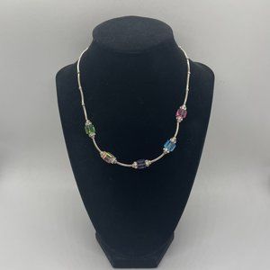 Vintage Sterling 925 Multicolor Rhinestone Choker Necklace